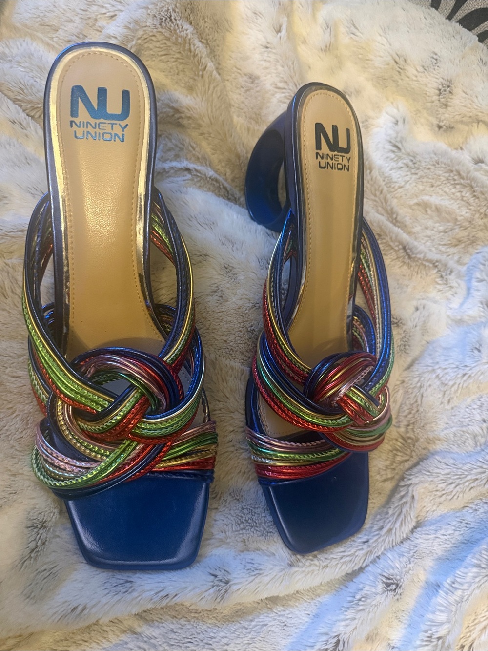 Ninety Union Blue Multi Metallic Braided-Knot Mules
